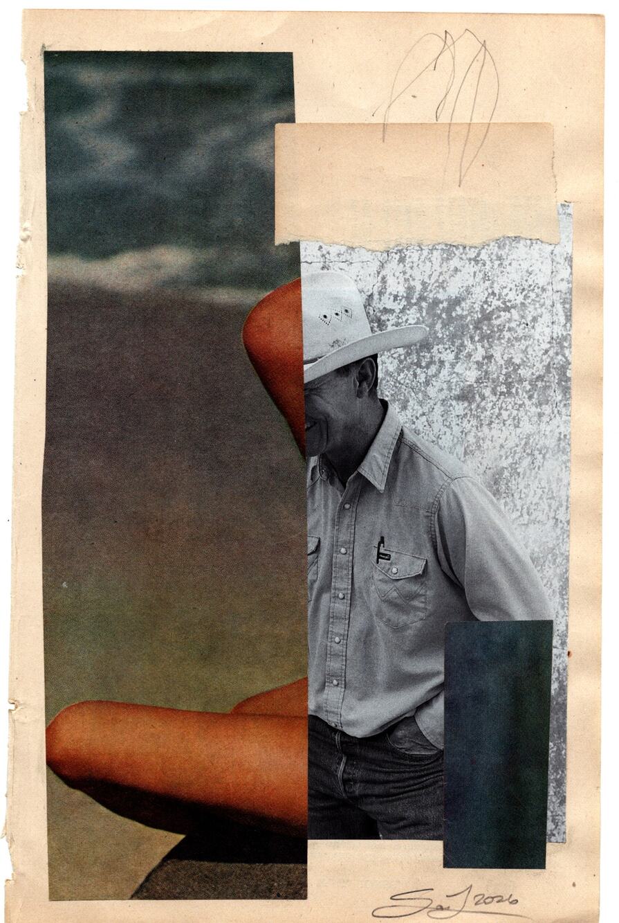 Original Mixed Media Modern Art Collage "Olivaster" 5.75x9" Signed